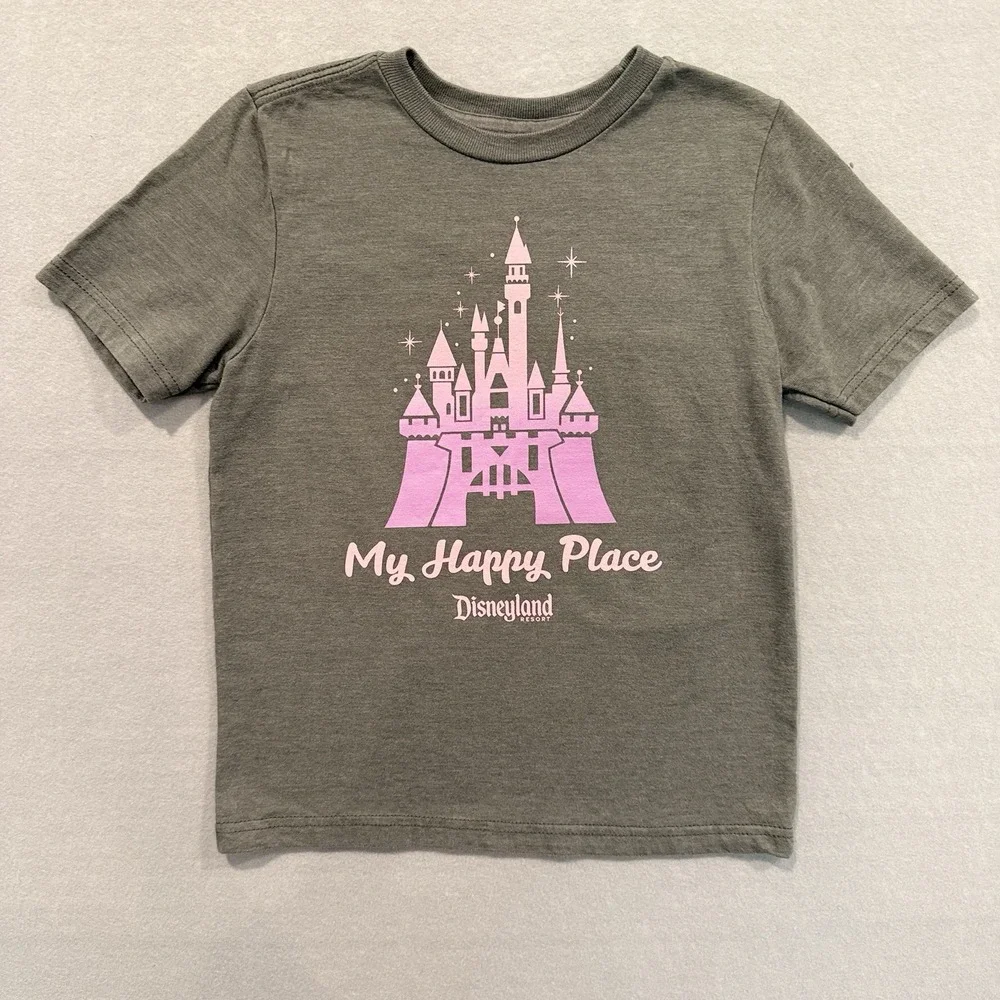 Disney Disneyland Resort Gray Castle Graphic T-Shirt S 5/6 Child My Happy Place